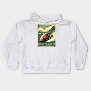 New Zealand Jet Ski Vintage Travel Art Poster Kids Hoodie